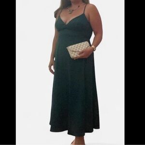 Azazie Dark Green V-Neck Midi Dress